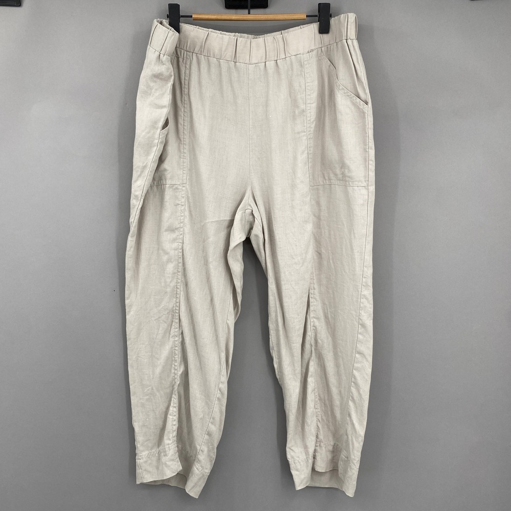 Ellen Tracy Linen Tapered Leg Pants Womens Large Oatmeal Beige Minimalist 100%